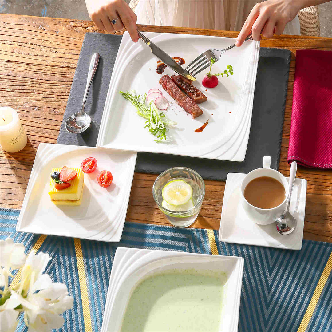 MALACASA, Monica serie, servies 30-delig combinatie servies porselein servies met elk 6 koffiekopjes, 6 schotels, 6 dessertborden, 6 diepe borden en 6 platte borden