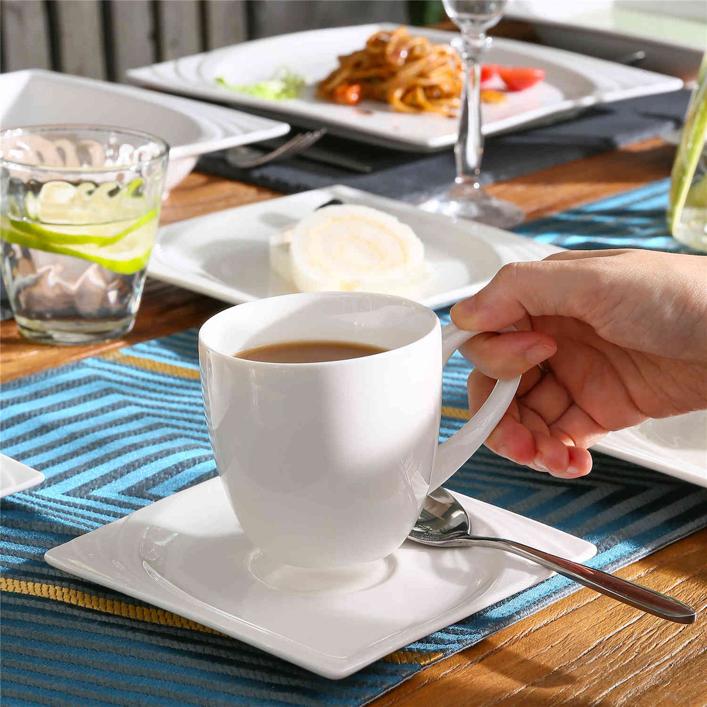 MALACASA Monica 30-Piece Porcelain Dinnerware Set in Ivory White, Complete with Mugs, Ideal for Hosting Stylish Dinner Parties or Everyday Family Meals, Creating an Inviting and Elegant Dining Experience.