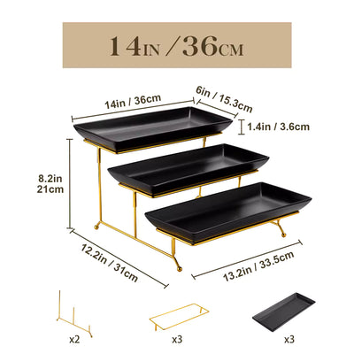 Elegant 3-Tier Black Server With Plates Perfect For Serving Desserts Appetizers At Any Event - 14 inch-GT#size_14-inch-gold-frame