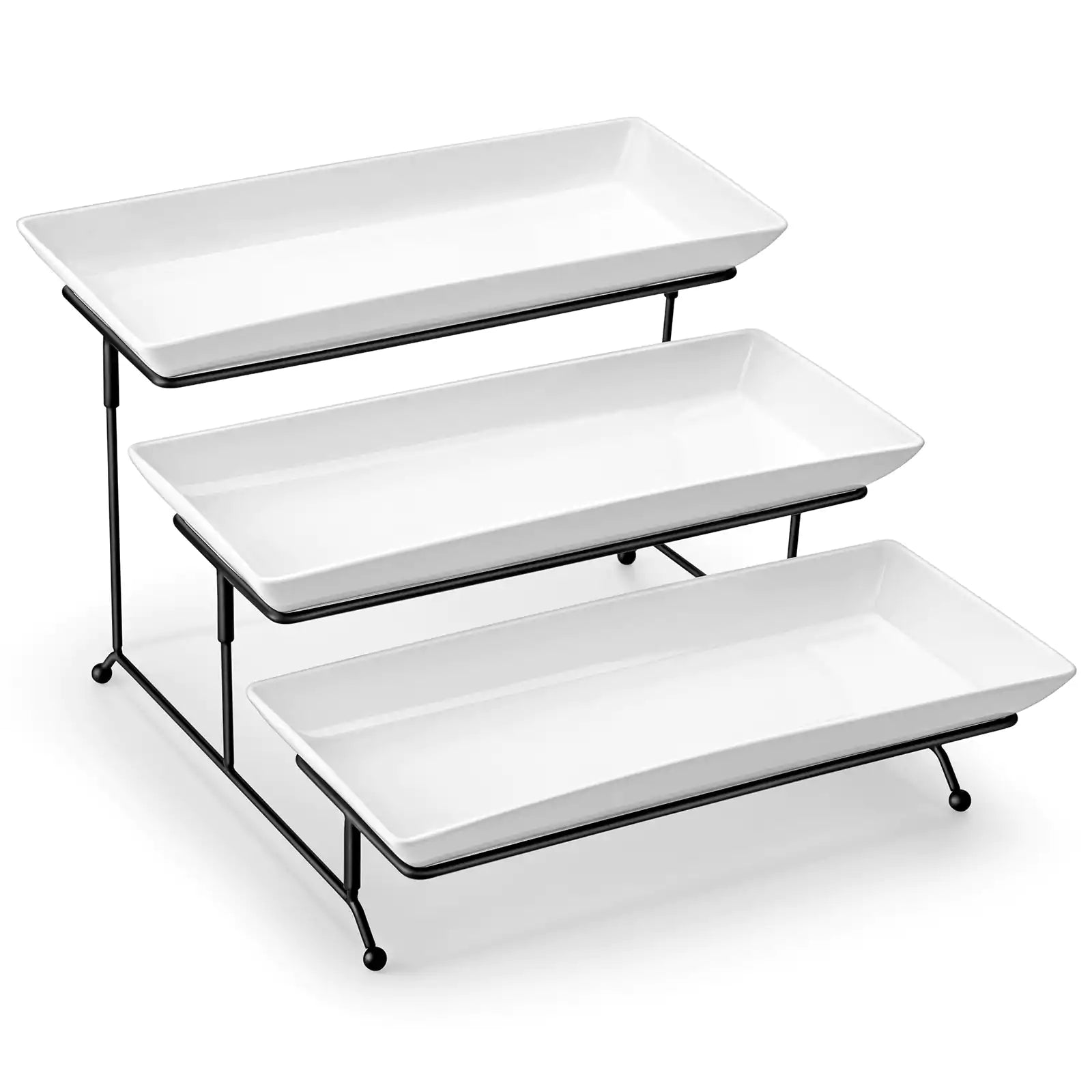 Glossy white 3-Tier Server with Porcelain Plates - Modern & Versatile