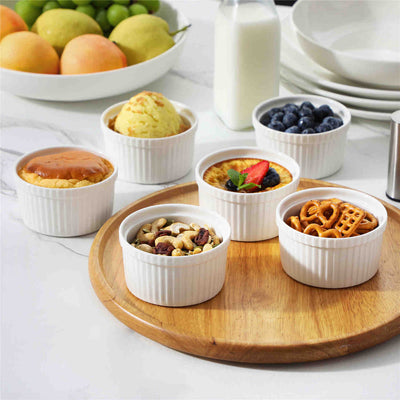 MALACASA Ramekins 6-Piece 8oz Porcelain Set in Ivory White, Ideal for Serving Desserts and Appetizers.