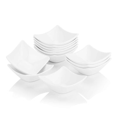 MALACASA 2oz Square Sauce Dishes | Set of 12: Timeless ivory white porcelain, perfect for serving sauces and condiments with refined sophistication