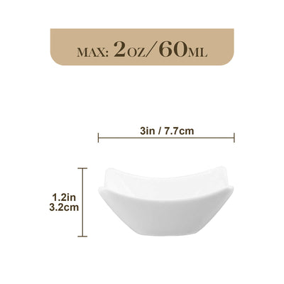 MALACASA 2oz Square Sauce Dishes | Set of 12: Timeless ivory white porcelain, perfect for serving sauces and condiments with refined sophistication