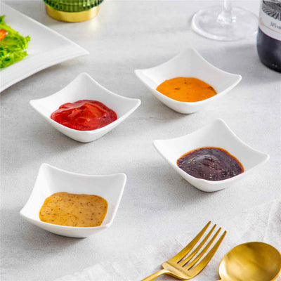 MALACASA 2oz Square Sauce Dishes | Set of 12: Timeless ivory white porcelain, perfect for serving sauces and condiments with refined sophistication