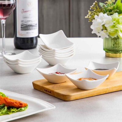 MALACASA 2oz Square Sauce Dishes | Set of 12: Timeless ivory white porcelain, perfect for serving sauces and condiments with refined sophistication