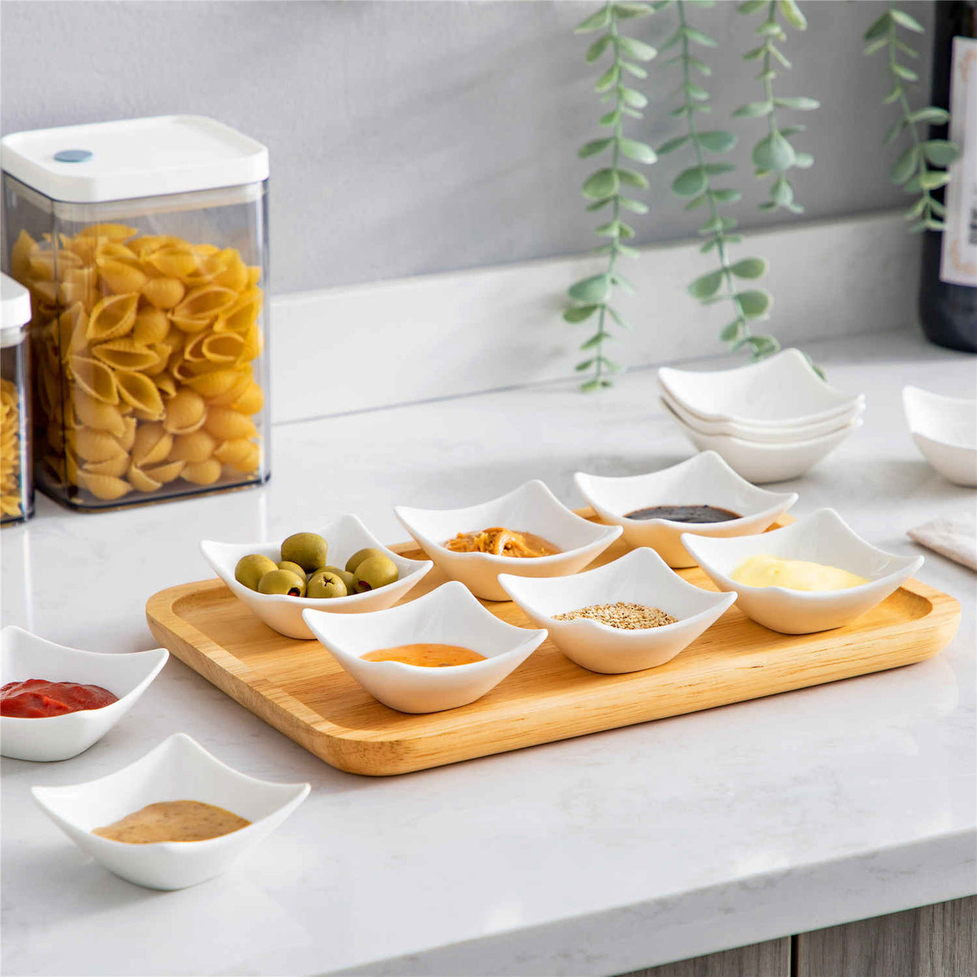 MALACASA 2oz Square Sauce Dishes | Set of 12: Timeless ivory white porcelain, perfect for serving sauces and condiments with refined sophistication