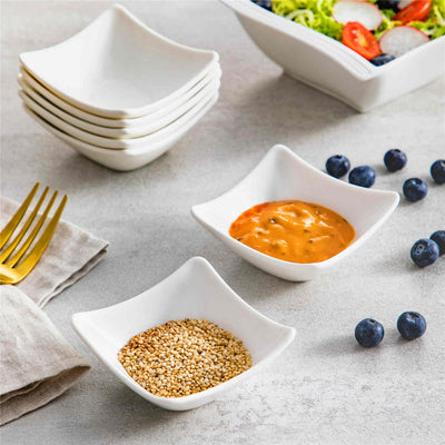 MALACASA 2oz Square Sauce Dishes | Set of 12: Timeless ivory white porcelain, perfect for serving sauces and condiments with refined sophistication