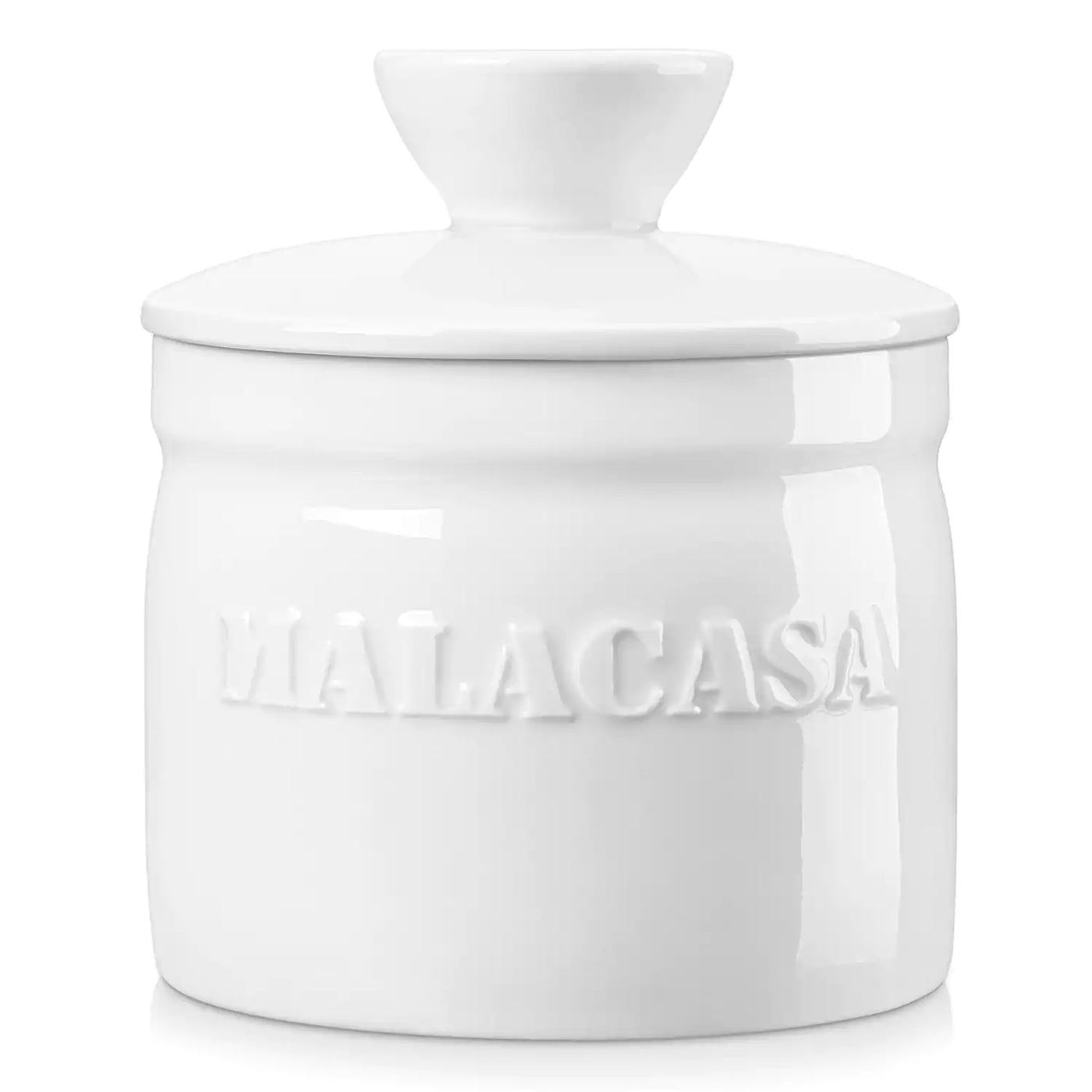 MALACASA Porcelain Butter Crock with Water Line | Keep Butter Fresh#color_white