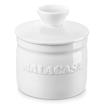 MALACASA Porcelain Butter Crock with Water Line | Keep Butter Fresh#color_white