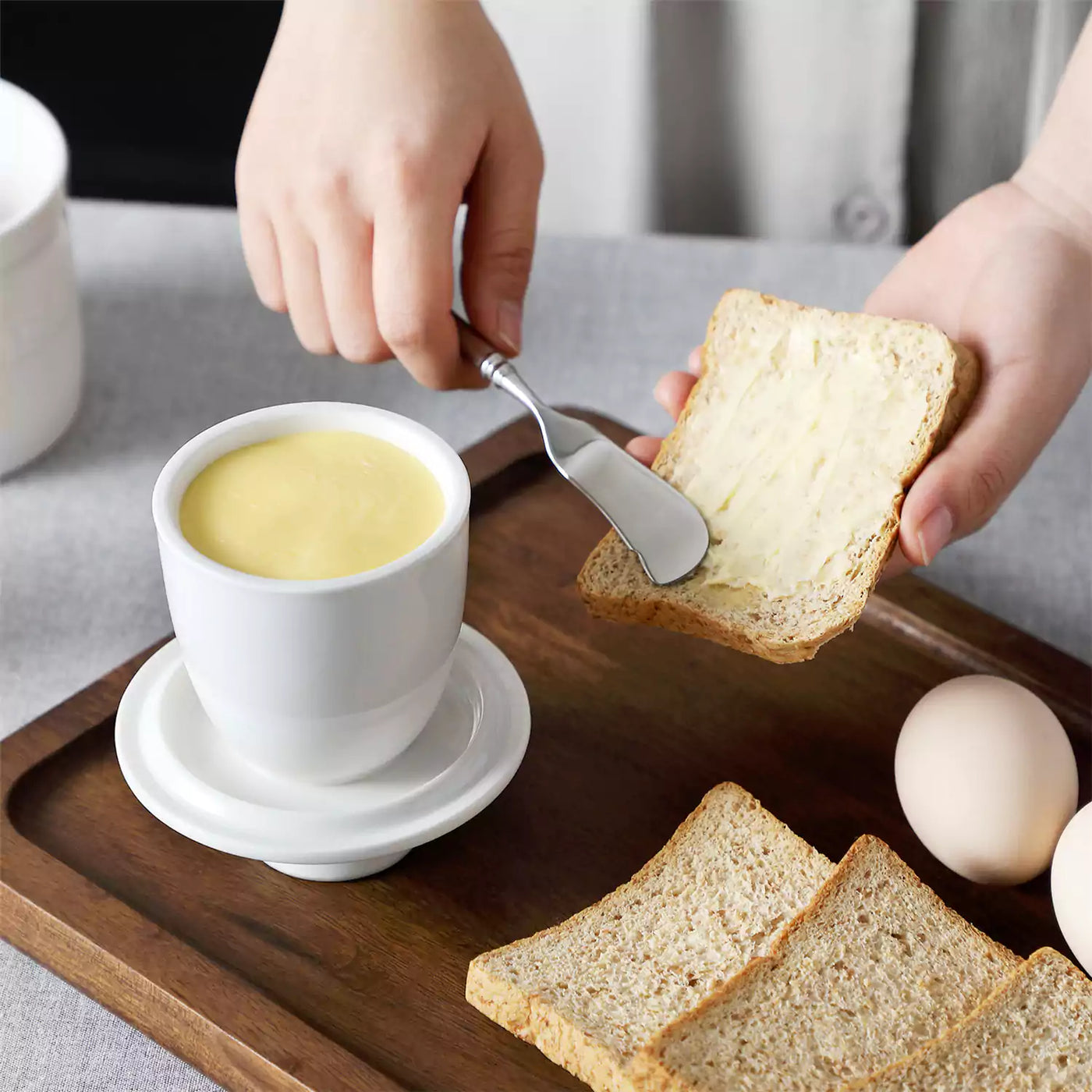 MALACASA Porcelain Butter Crock with Water Line | Keep Butter Fresh#color_white