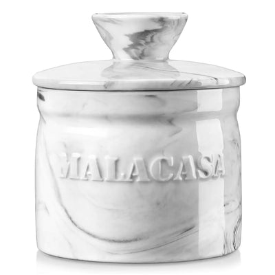 MALACASA Porcelain Butter Crock with Water Line | Keep Butter Fresh#color_grey