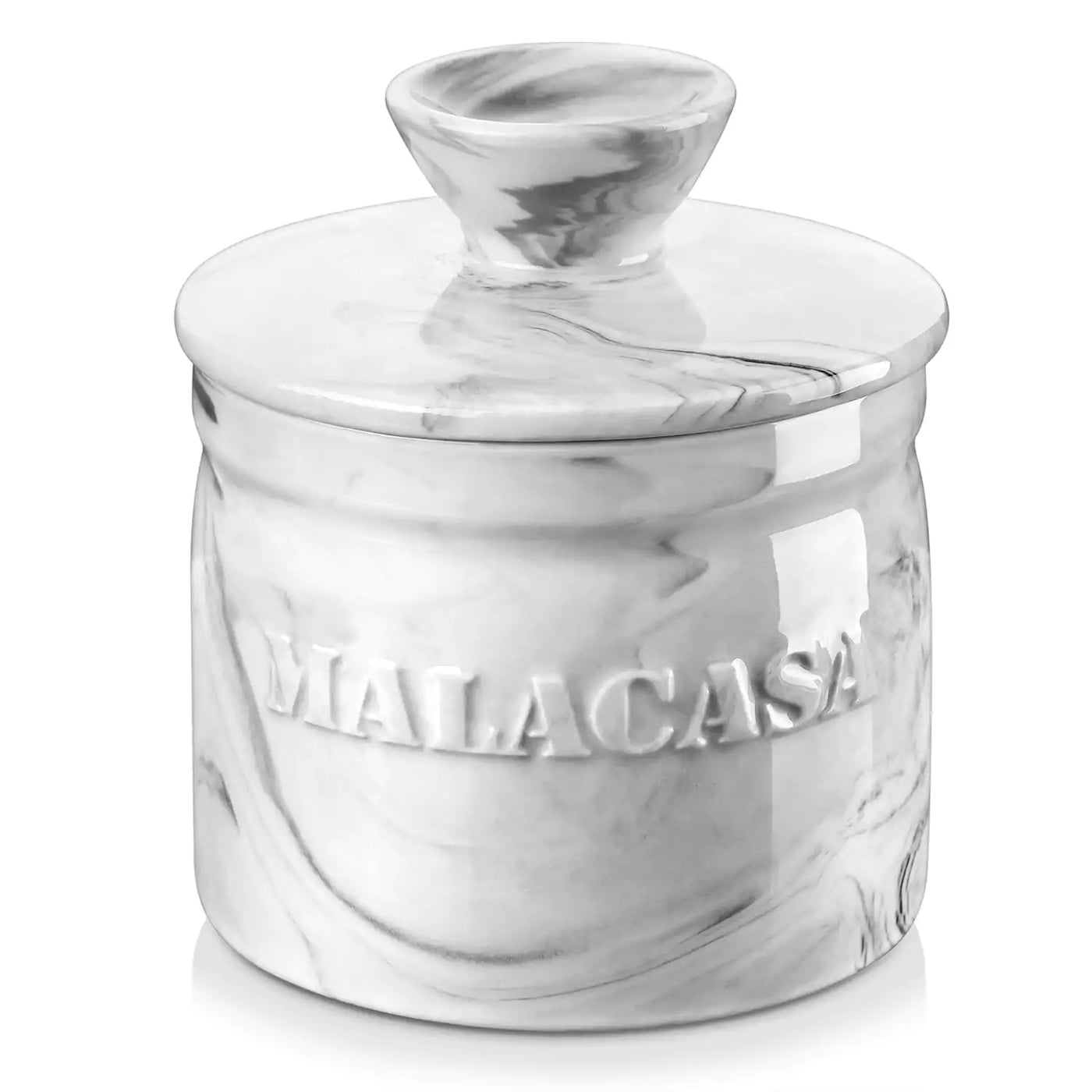 MALACASA Porcelain Butter Crock with Water Line | Keep Butter Fresh#color_grey