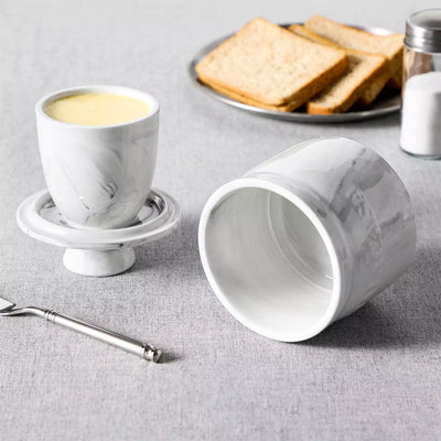 MALACASA Porcelain Butter Crock with Water Line | Keep Butter Fresh#color_grey