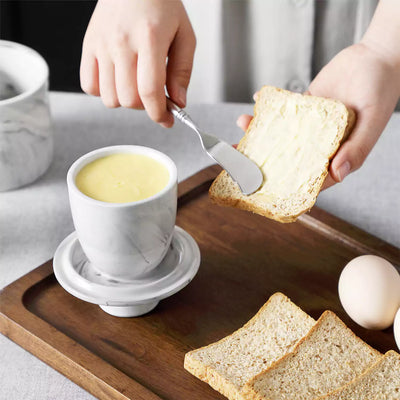 MALACASA Porcelain Butter Crock with Water Line | Keep Butter Fresh#color_grey