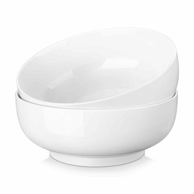 MALACASA Set of 2 Fine Porcelain Large Sharing Bowls in Ivory White, 114oz Capacity, Perfect for Serving Salads or Side Dishes at Family Gatherings, Combining Spaciousness with Elegant Design-Ivory White#color_ivory-white