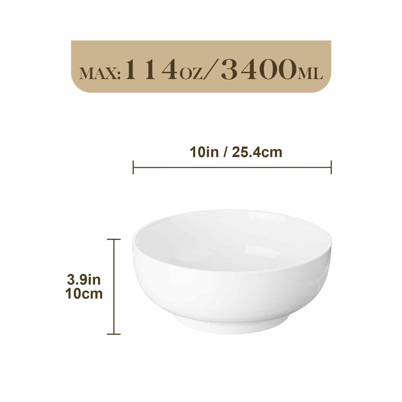 MALACASA Set of 2 Fine Porcelain Large Sharing Bowls in Ivory White, 114oz Capacity, Perfect for Serving Salads or Side Dishes at Family Gatherings, Combining Spaciousness with Elegant Design-Ivory White#color_ivory-white