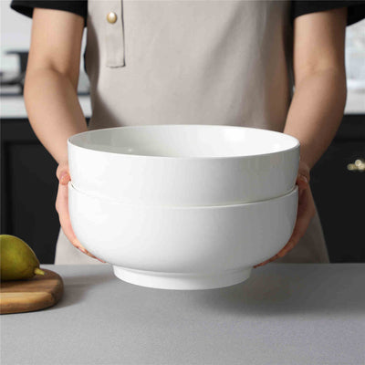 MALACASA Set of 2 Fine Porcelain Large Sharing Bowls in Ivory White, 114oz Capacity, Perfect for Serving Salads or Side Dishes at Family Gatherings, Combining Spaciousness with Elegant Design-Ivory White#color_ivory-white