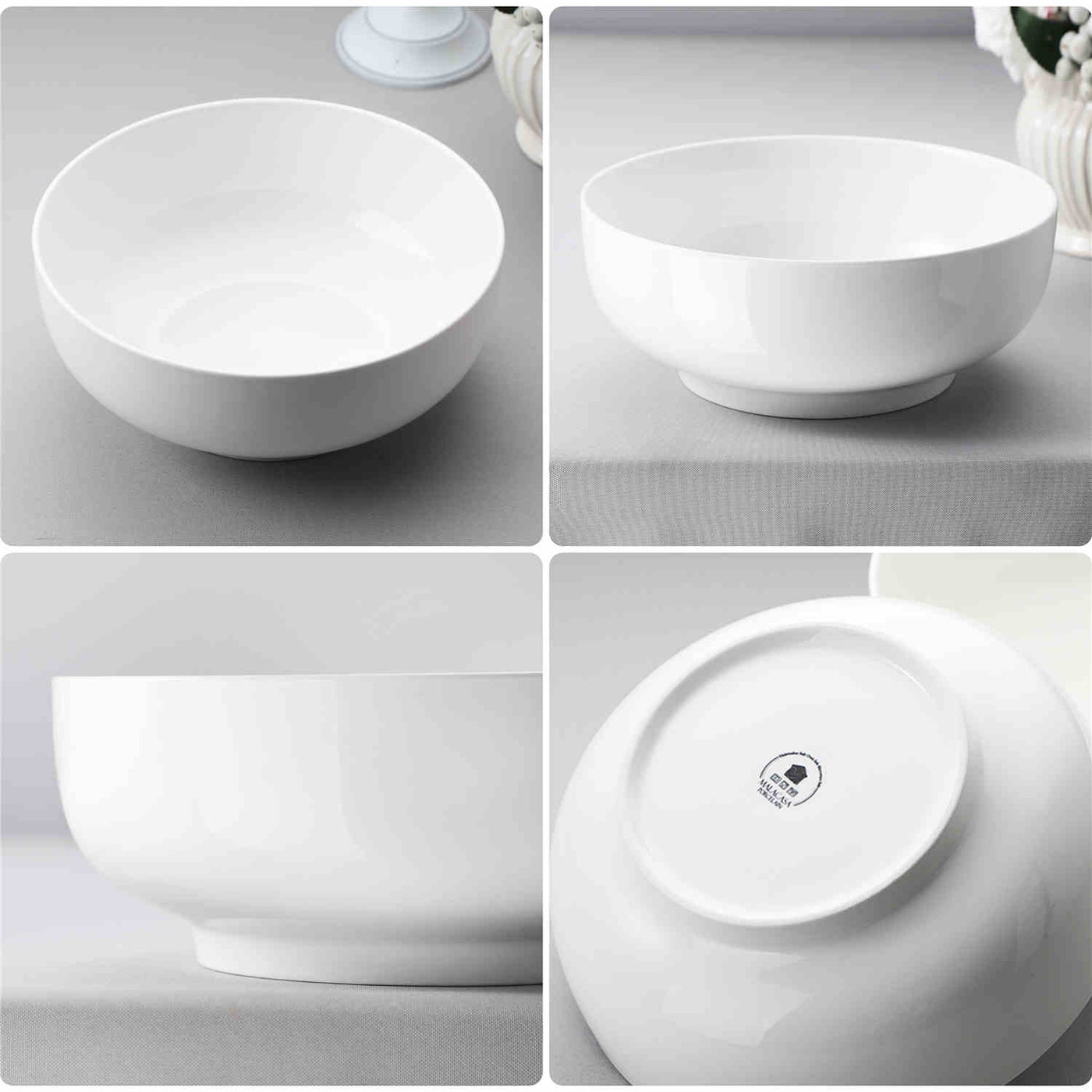 MALACASA Set of 2 Fine Porcelain Large Sharing Bowls in Ivory White, 114oz Capacity, Perfect for Serving Salads or Side Dishes at Family Gatherings, Combining Spaciousness with Elegant Design-Ivory White#color_ivory-white