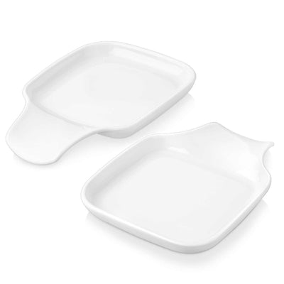 MALACASA 6.9-inch square ivory white porcelain spoon rest set of 2, designed to keep utensils neatly off countertops and prevent drips