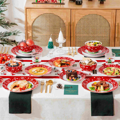 MALACASA Santaclaus 16 Piece Porcelain Dinnerware Set, showcases delightful Santa Claus designs on elegant porcelain. Ideal for festive gatherings and holiday celebrations, this charming set brings joy to your dining experience, making every meal a celebration of the season.