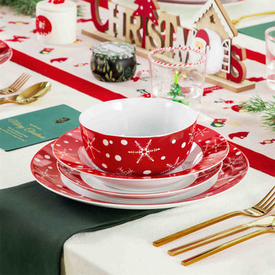 MALACASA Santaclaus 16 Piece Porcelain Dinnerware Set, showcases delightful Santa Claus designs on elegant porcelain. Ideal for festive gatherings and holiday celebrations, this charming set brings joy to your dining experience, making every meal a celebration of the season.