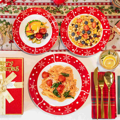 MALACASA Santaclaus 18-Piece Porcelain Dinnerware Set, Featuring a Cheerful Santa Claus Design, Ideal for Holiday Celebrations.