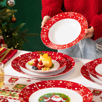 MALACASA Santaclaus 18-Piece Porcelain Dinnerware Set, Featuring a Cheerful Santa Claus Design, Ideal for Holiday Celebrations.