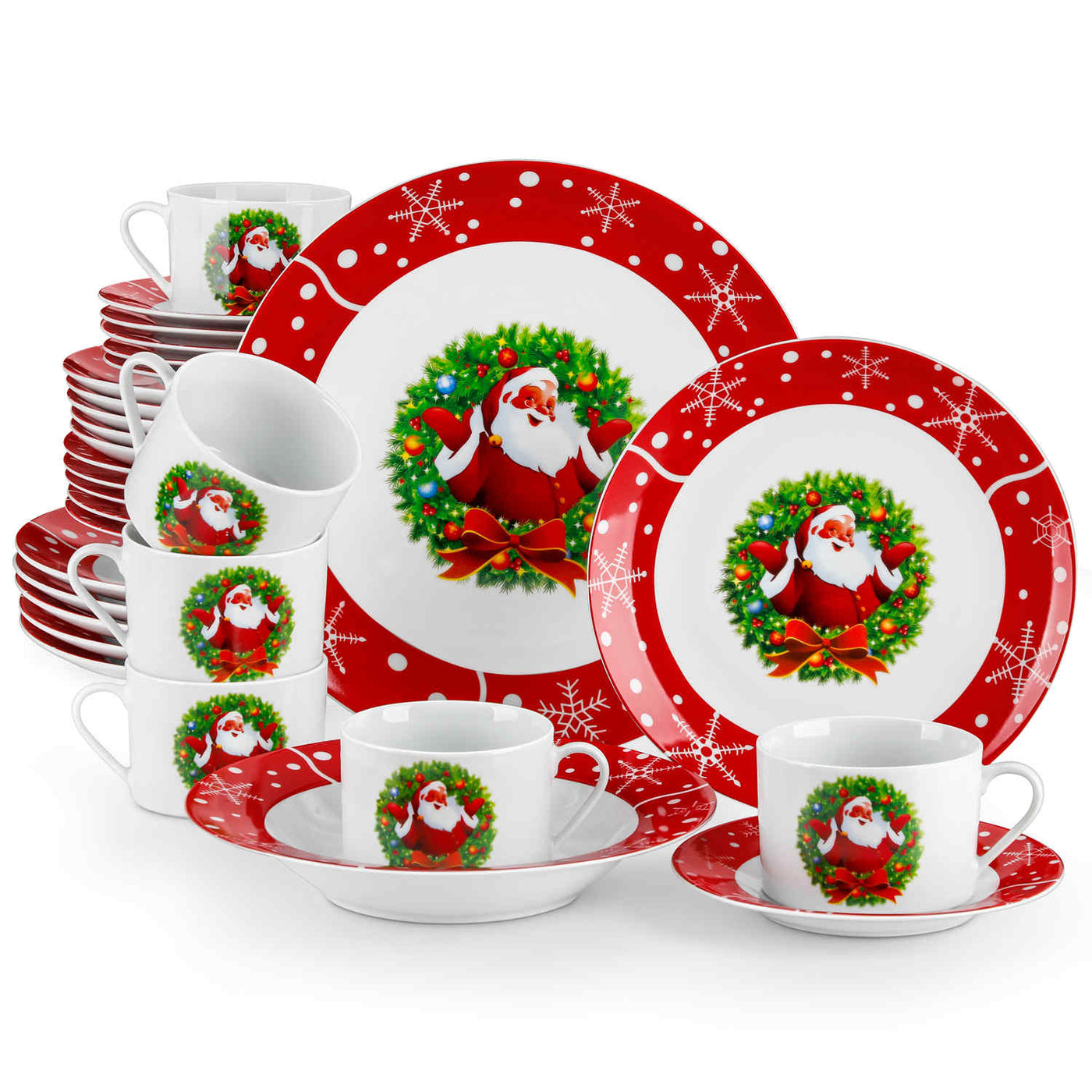 Festive Santa Claus 30-Piece Dinnerware Set – Complete Holiday