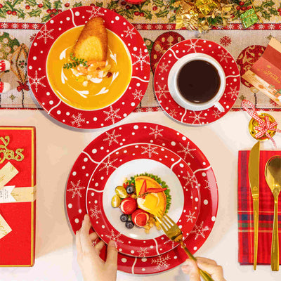 MALACASA Santaclaus 30-Piece Dinnerware Set, features charming Santa Claus designs on high-quality porcelain. Perfect for holiday meals and festive gatherings, this set adds a cheerful touch to your dining table.