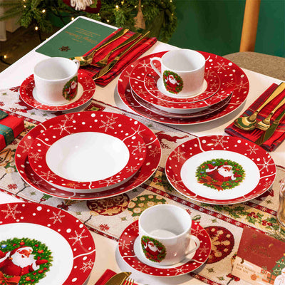 MALACASA Santaclaus 30-Piece Dinnerware Set, features charming Santa Claus designs on high-quality porcelain. Perfect for holiday meals and festive gatherings, this set adds a cheerful touch to your dining table.