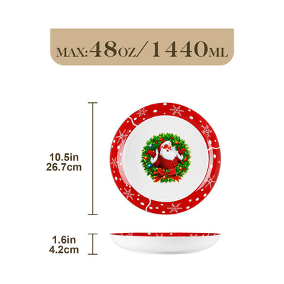 MALACASA Set of 4 Fine Porcelain Soup Plates with a Festive Santa Claus Pattern, Perfect for Adding Holiday Cheer to Your Table During Cozy Family Meals.