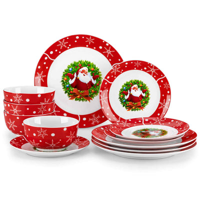 MALACASA Santaclaus 12-Piece Porcelain Dinnerware set, Service for 4, Perfect for Creating a Joyful Holiday Dining Experience.