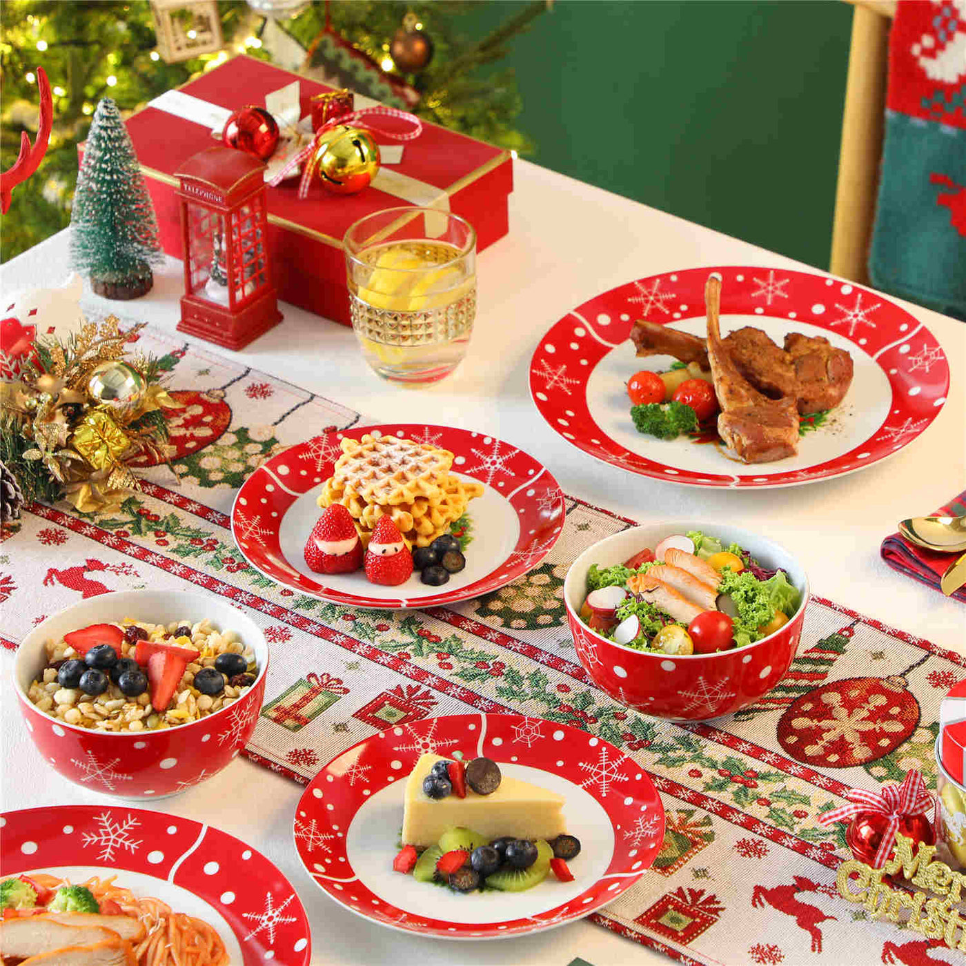 MALACASA Santaclaus 12-Piece Porcelain Dinnerware set, Service for 4, Perfect for Creating a Joyful Holiday Dining Experience.