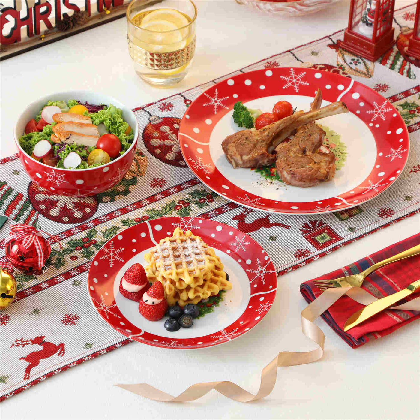 MALACASA Santaclaus 12-Piece Porcelain Dinnerware set, Service for 4, Perfect for Creating a Joyful Holiday Dining Experience.