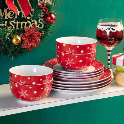 MALACASA Santaclaus 12-Piece Porcelain Dinnerware set, Service for 4, Perfect for Creating a Joyful Holiday Dining Experience.