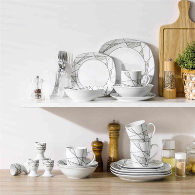 MALACASA Serena 20-Piece Porcelain Dinnerware Set, White with Marble-Colored Natural Elements and Irregular Geometric Patterns