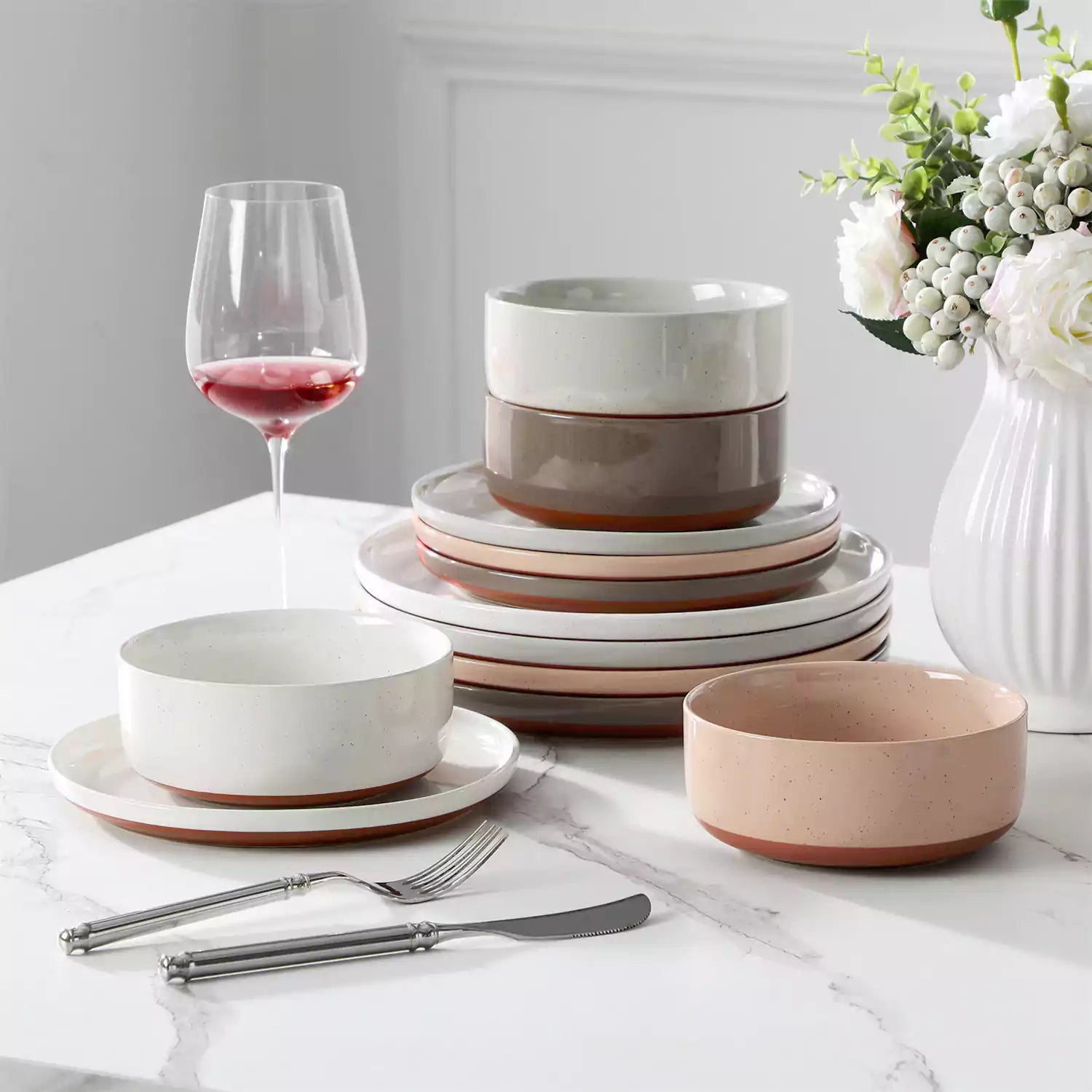 MALACASA Tara 12 Piece Dinnerware Set – A Perfect Blend Of Rustic Charm And Modern Design, Featuring Refined Lipped Edges, That Showcases Artisanal Craftsmanship - Multicolor#color_multicolor