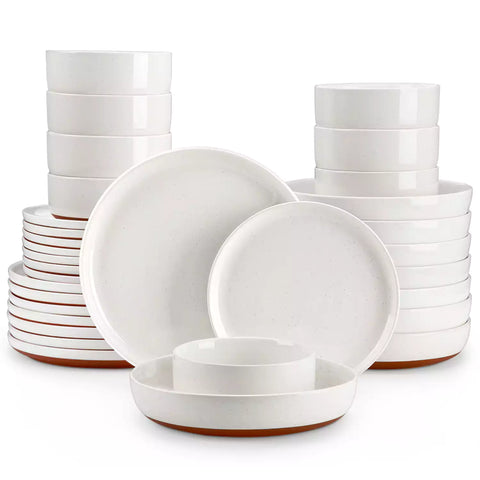 MALACASA Elegant Tara 32 Piece Stoneware Dinnerware Set, Combining Style And Functionality. Durable And Easy To Clean, Perfect For Everyday Meals Or Special Occasions - White#color_white