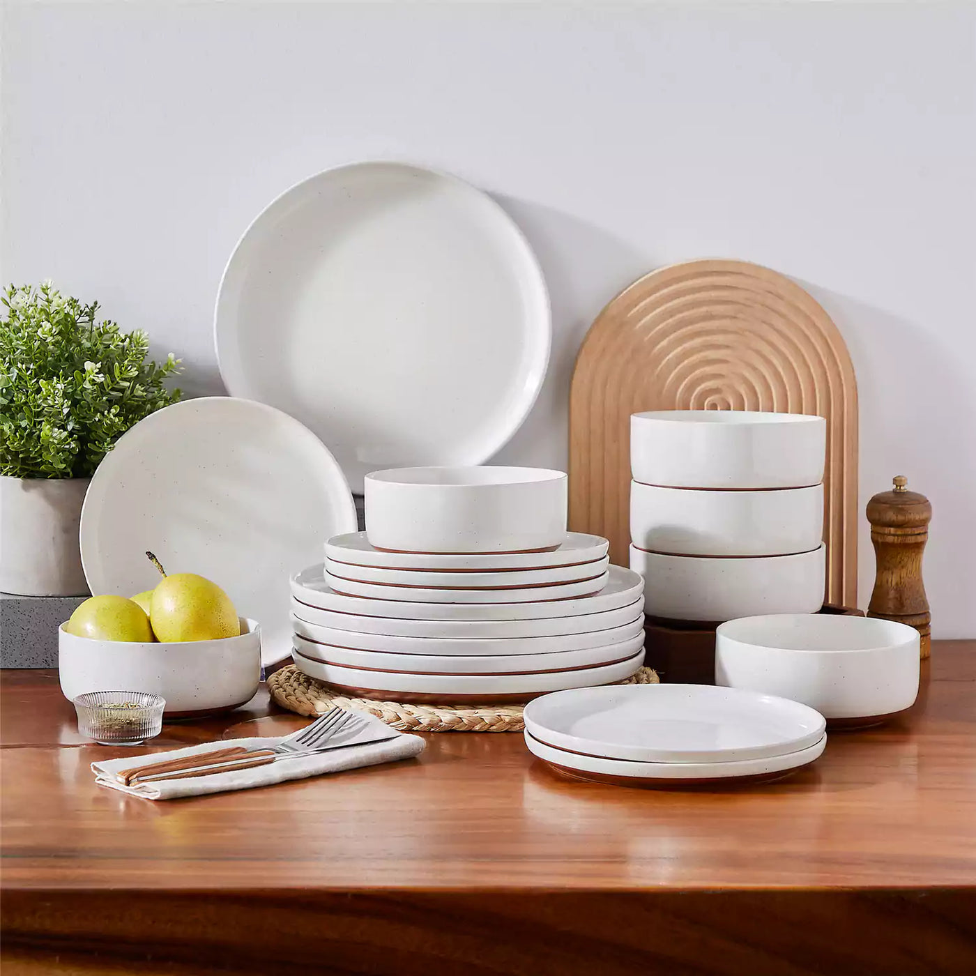 MALACASA Tara white stoneware dinnerware set, 18 piece set for 6#color_white
