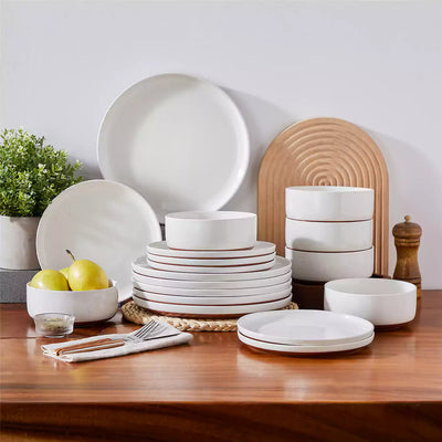MALACASA Tara white stoneware dinnerware set, 18 piece set for 6#color_white