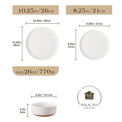 MALACASA Tara white stoneware dinnerware set, 18 piece set for 6#color_white