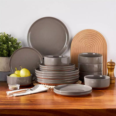 MALACASA Tara brown stoneware dinnerware set, 18 piece set for 6#color_brown