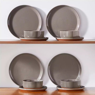 MALACASA Tara brown stoneware dinnerware set, 18 piece set for 6#color_brown