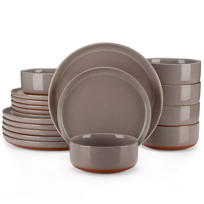 MALACASA Tara brown stoneware dinnerware set, 18 piece set for 6#color_brown