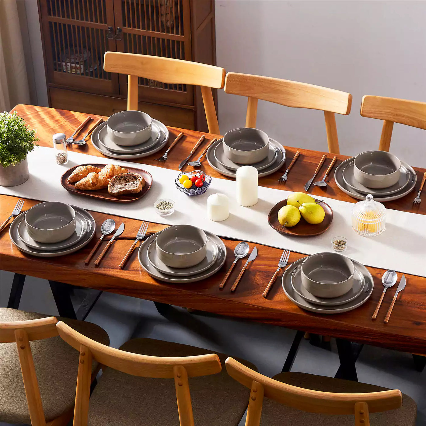 MALACASA Tara brown stoneware dinnerware set, 18 piece set for 6#color_brown