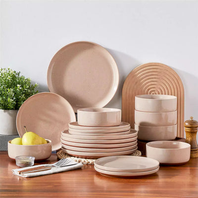 MALACASA Tara pink stoneware dinnerware set, 18 piece set for 6#color_pink