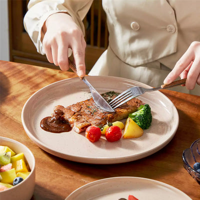 MALACASA Tara pink stoneware dinnerware set, 18 piece set for 6#color_pink