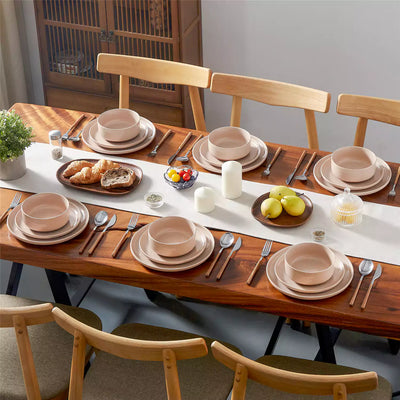 MALACASA Tara pink stoneware dinnerware set, 18 piece set for 6#color_pink