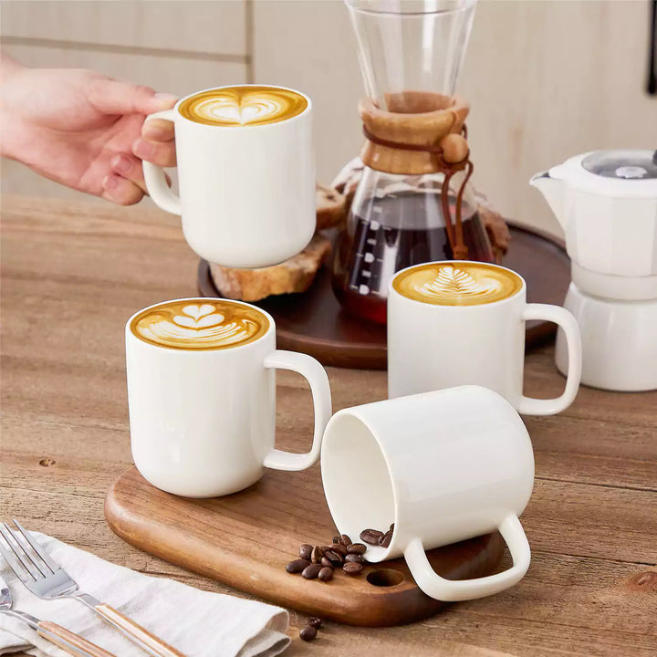 LUNA Coffee Mug Set of 4 – Ivory Porcelain Mugs, 12oz & 16oz