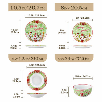 MALACASA Xmas Gnome 16 Piece Porcelain Dinnerware Set, Each Showcasing Delightful Gnome Illustrations and Holiday-Themed Patterns.The Vibrant Colors and Playful Designs Make it Perfect for Adding a Cheerful Touch to Holiday Meals and Gatherings.